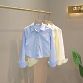 新款 休闲衬衫 韩版 纯色百搭气质洋气长袖 女上衣 短款 2025春季