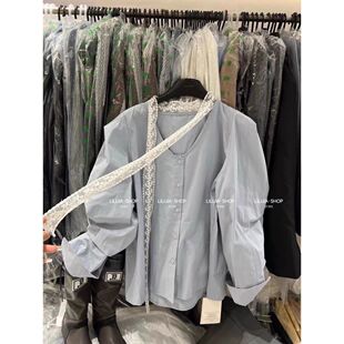 小心机衬衫 秋季 chic小众蕾丝飘带长袖 宽松复古洋气上衣韩版 女 新款