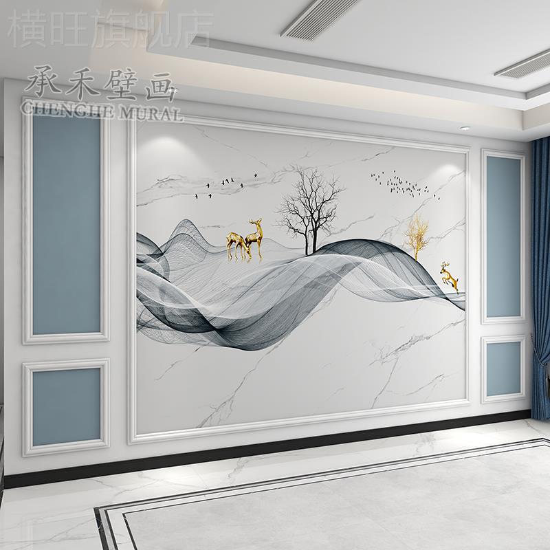 2022PWZ电视背现景墙壁纸年新款墙布客厅沙装饰发壁画约轻奢代简图片
