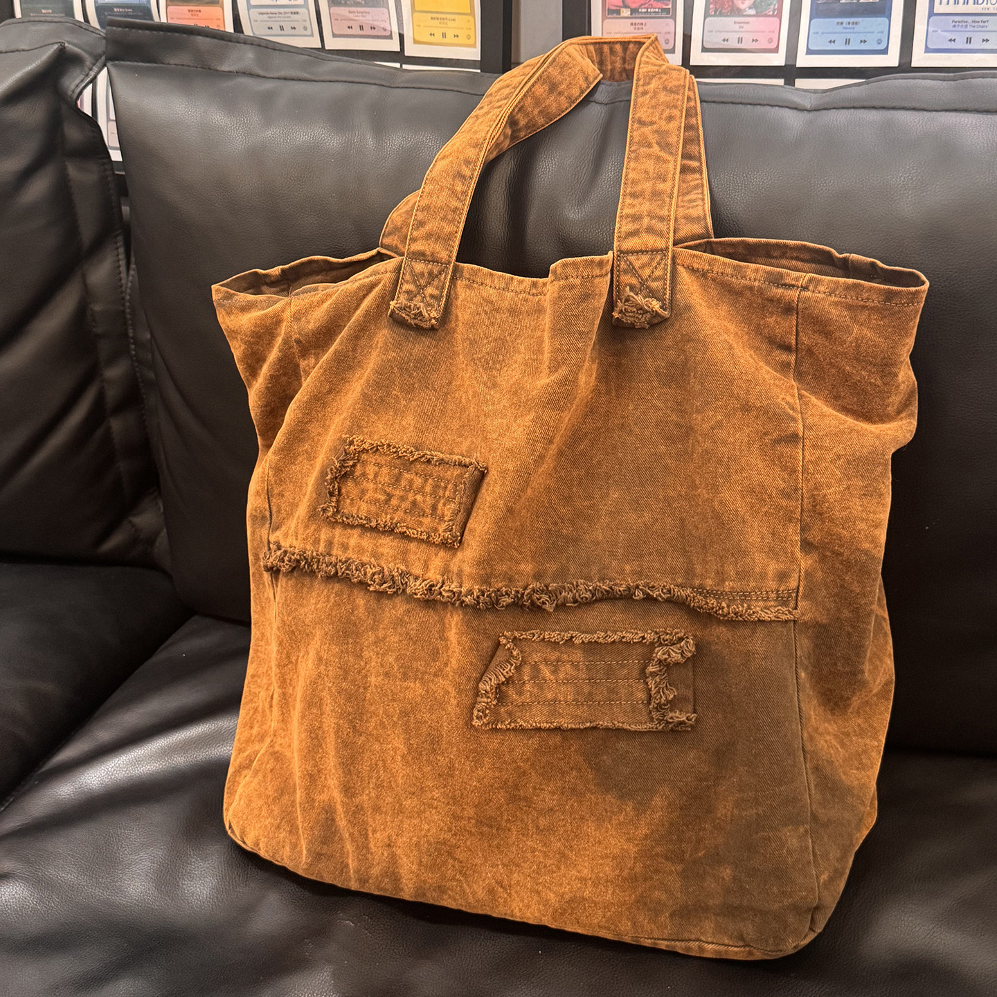 咩奇【焦糖棕】秋冬扎染棕色系美拉德复古风大容量流浪包托特包,箱包皮具/热销女包/男包,托特包,淘宝优惠券,粉丝福利购,淘宝优惠卷