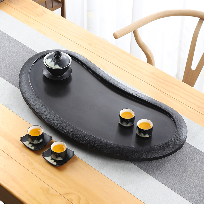 天然乌金石茶盘单盘家用简约现代客厅整块高档石盘石头茶海茶台盘