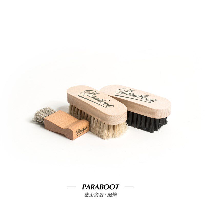 皮鞋好友木柄马毛鞋刷 Paraboot 麂皮护理刷光面抛光刷除尘刷子