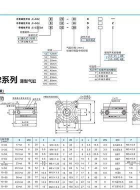 CKT西克迪薄型气缸CDQ2B12/CQ2B16/20/25/32/40/50/63/80/100-D-M