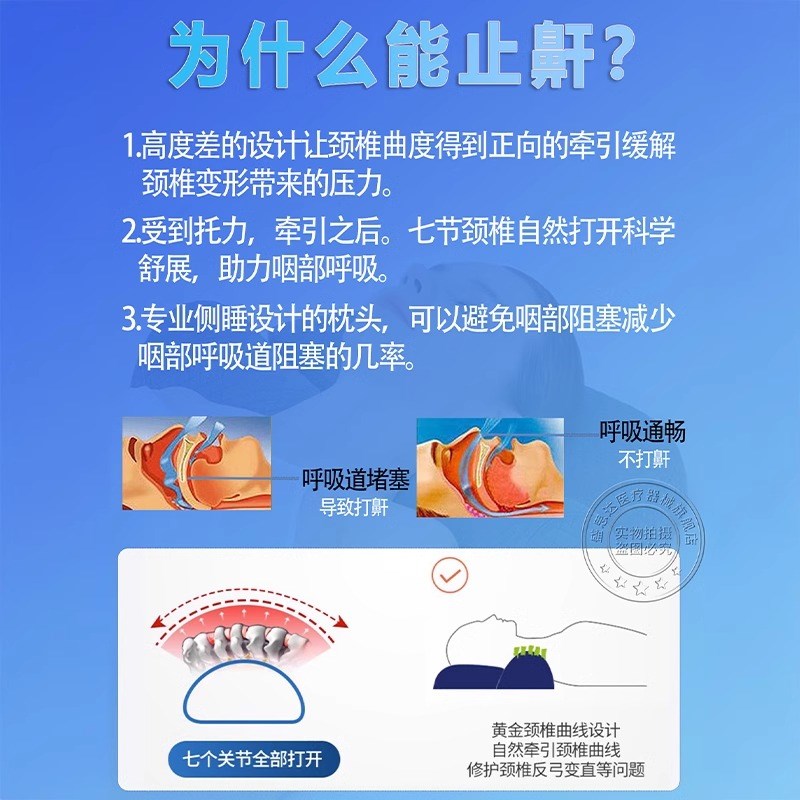 德国止鼾枕头打呼噜专用男女士全棉枕头不塌陷不变形可拆卸护颈Q1