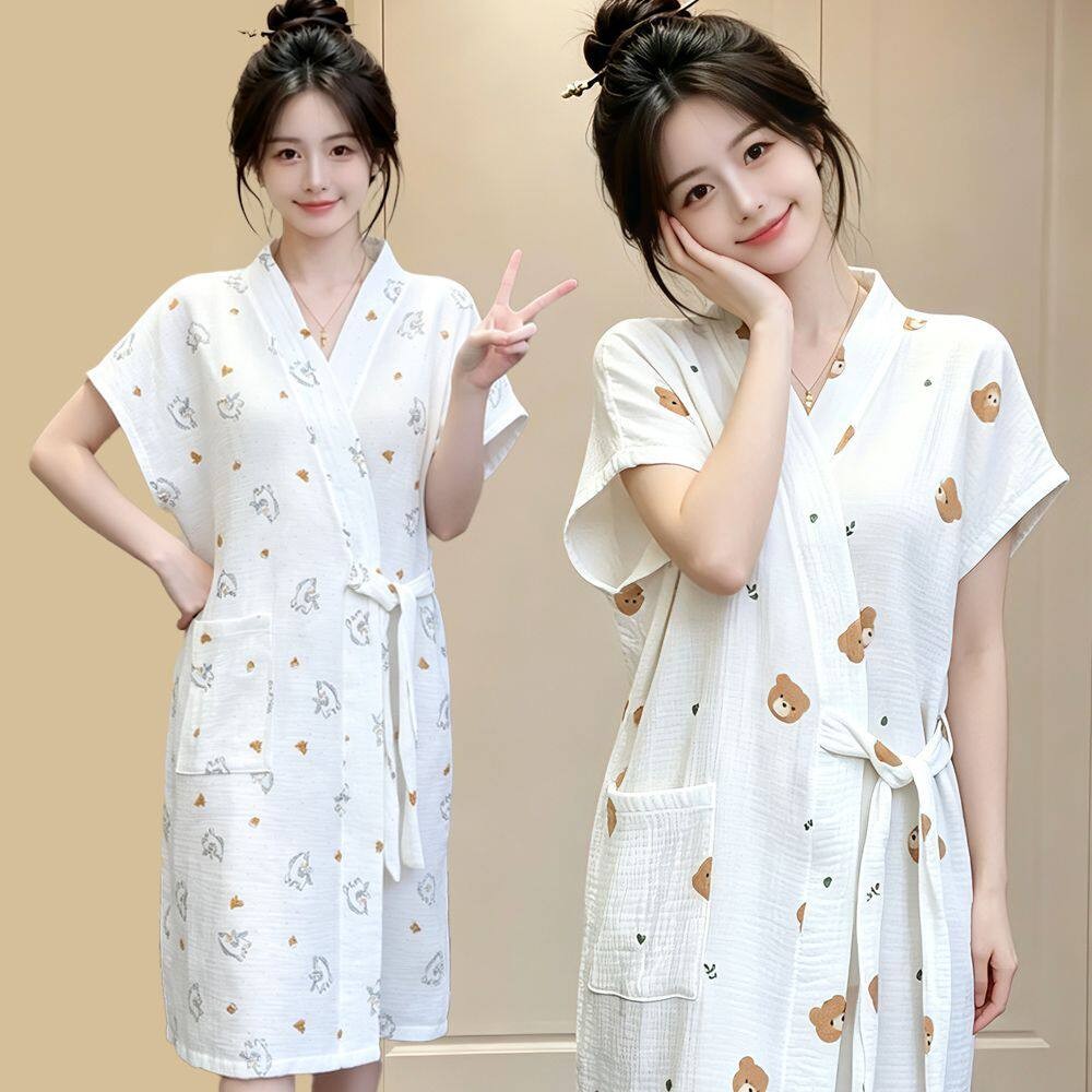 浴袍女纯棉夏天薄款纱布成人棉纱凉快速干透气宽松可穿居家服浴衣