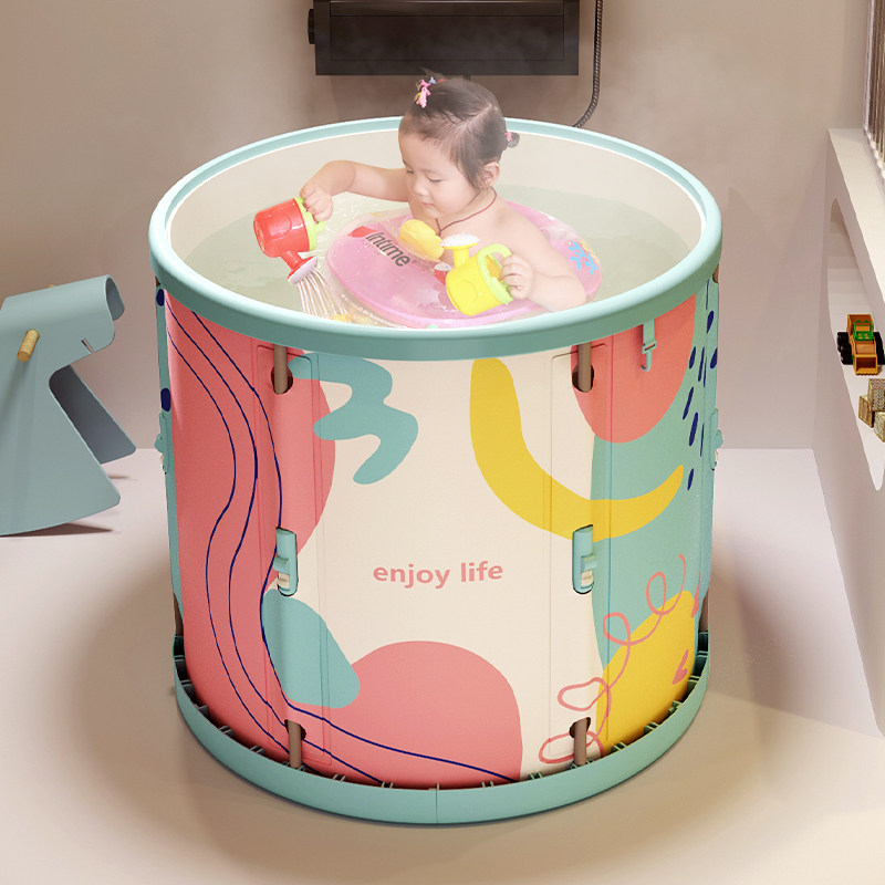 大儿童洗澡桶折叠浴桶宝宝塑料圆形泡澡桶加厚小孩家用洗澡盆可坐