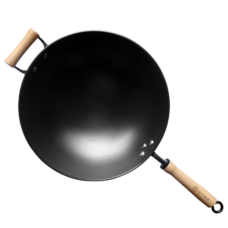 无涂层生铁铸铁锅炒菜老式家用燃气灶适用电磁炉平底双耳不粘炒锅