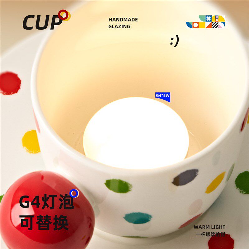 奶油风过道灯吸顶灯现代简约孟菲斯创意彩色波点陶瓷杯入户玄关灯