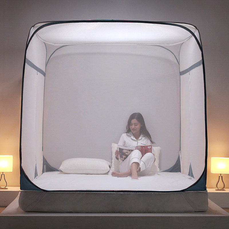 蒙古包蚊帐免安装三开门折叠双人无底儿童防摔拉链家用1.8m米通用