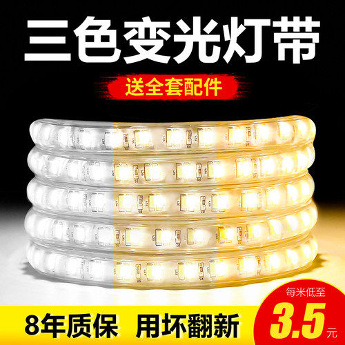 三色灯带led灯条220v超亮客厅家用吊顶氛围变光户外防水长条灯