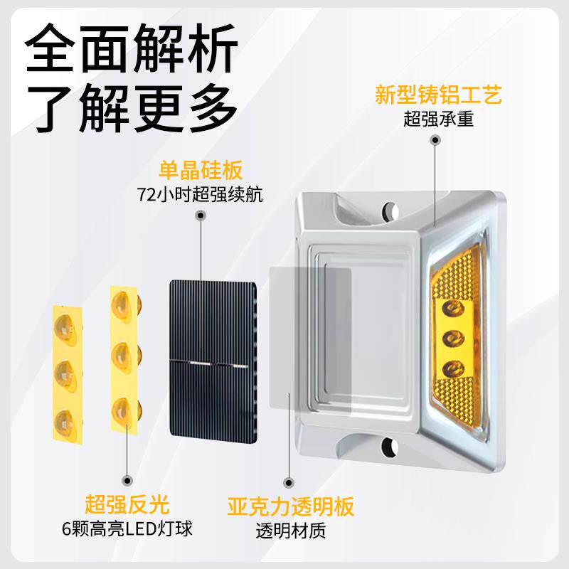 同频太阳能铸铝道钉灯双面突起路标路面反光轮廓标公路安全指示灯