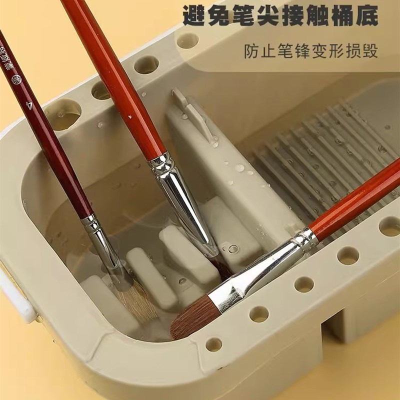 多功能三合一小号洗笔桶美术学生塑料国画丙烯调色盒分格水洗筒