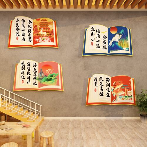 幼儿园古诗词墙面装饰古国风环创主题成品材料文化楼梯走廊画教室
