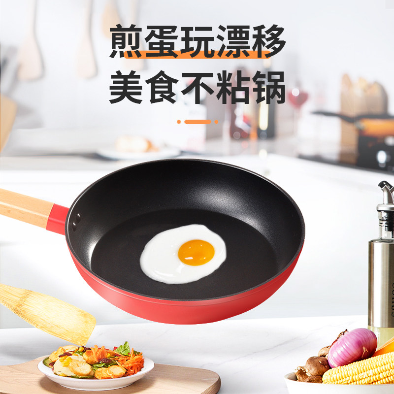 陶瓷平底锅早餐煎锅煎牛排烙饼聚油轻烟感温火红点不沾锅电磁炉用