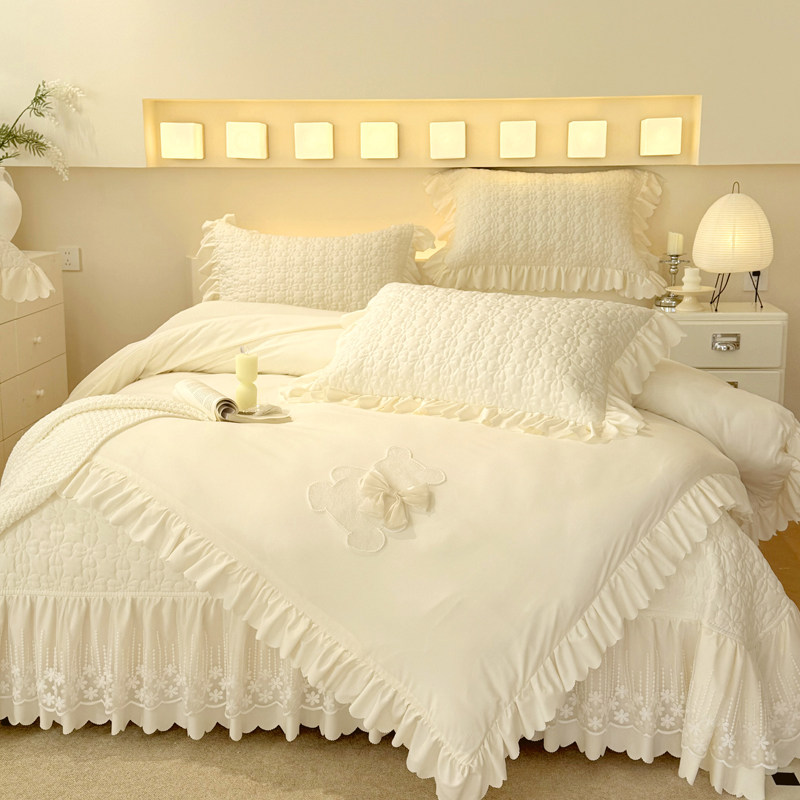 四季款小熊星空[四件套]±6.3斤水洗双层纱床盖被罩套件可机洗