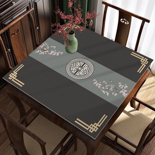 新中式 桌布中国风餐桌桌垫防水防烫免洗茶几垫布红木古风台布