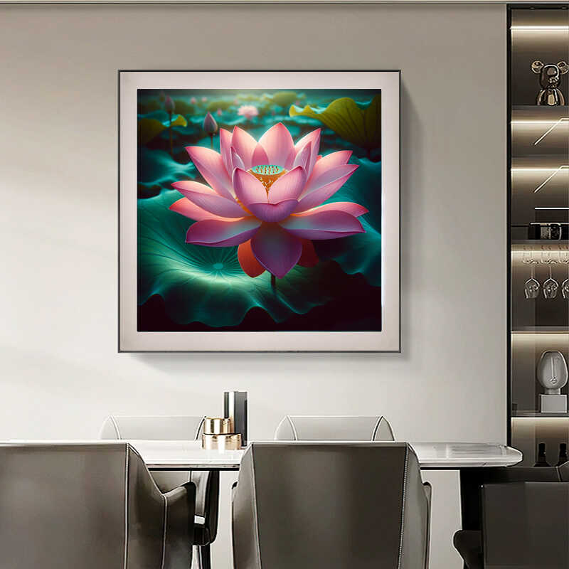 莲花荷花装饰画正方形面馆茶室墙壁禅意壁画客厅玄关走廊墙面挂画图片