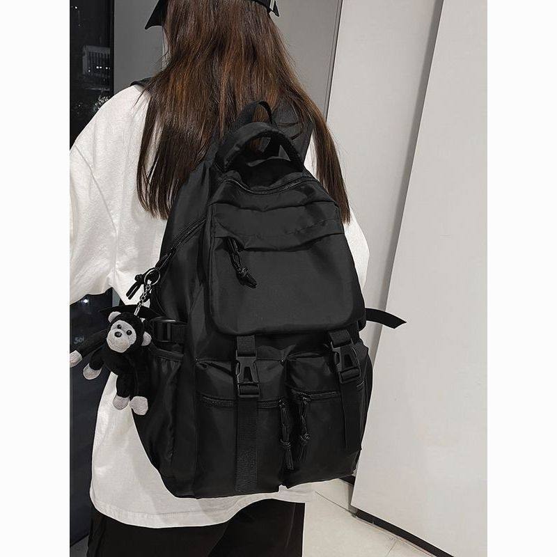 书包初中女生高颜值黑色多隔层书包女初中生大容量中学生双肩包森