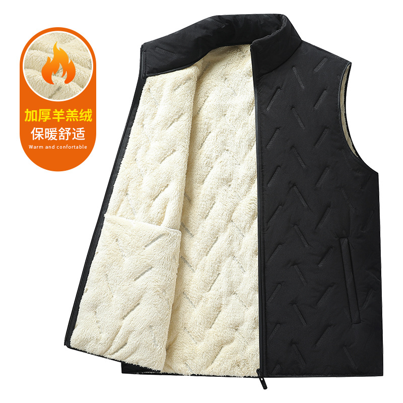 新老年羊羔绒马甲男士秋冬季新款潮流爸爸装加棉保暖坎肩马夹
