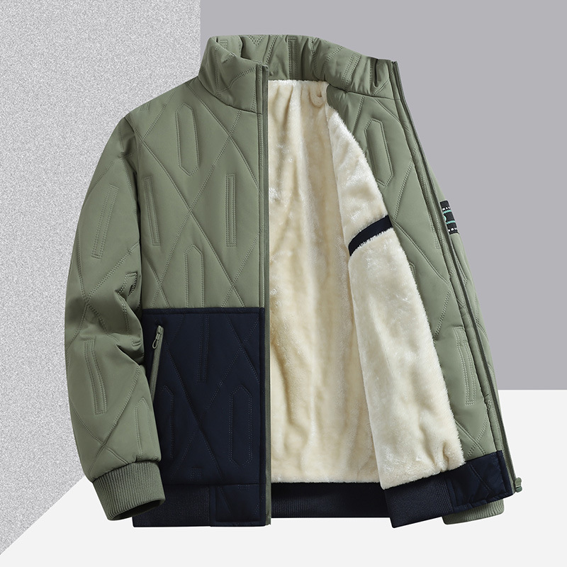 菱形格棉服男款冬季加绒加厚立领棉衣外套保暖防寒棉袄夹克设计