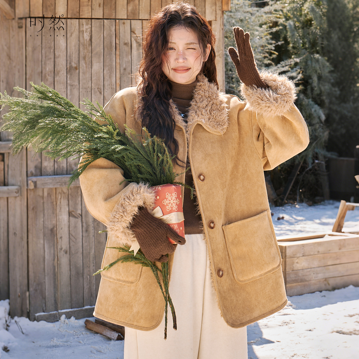 时然大码麂皮绒厚外套冬装