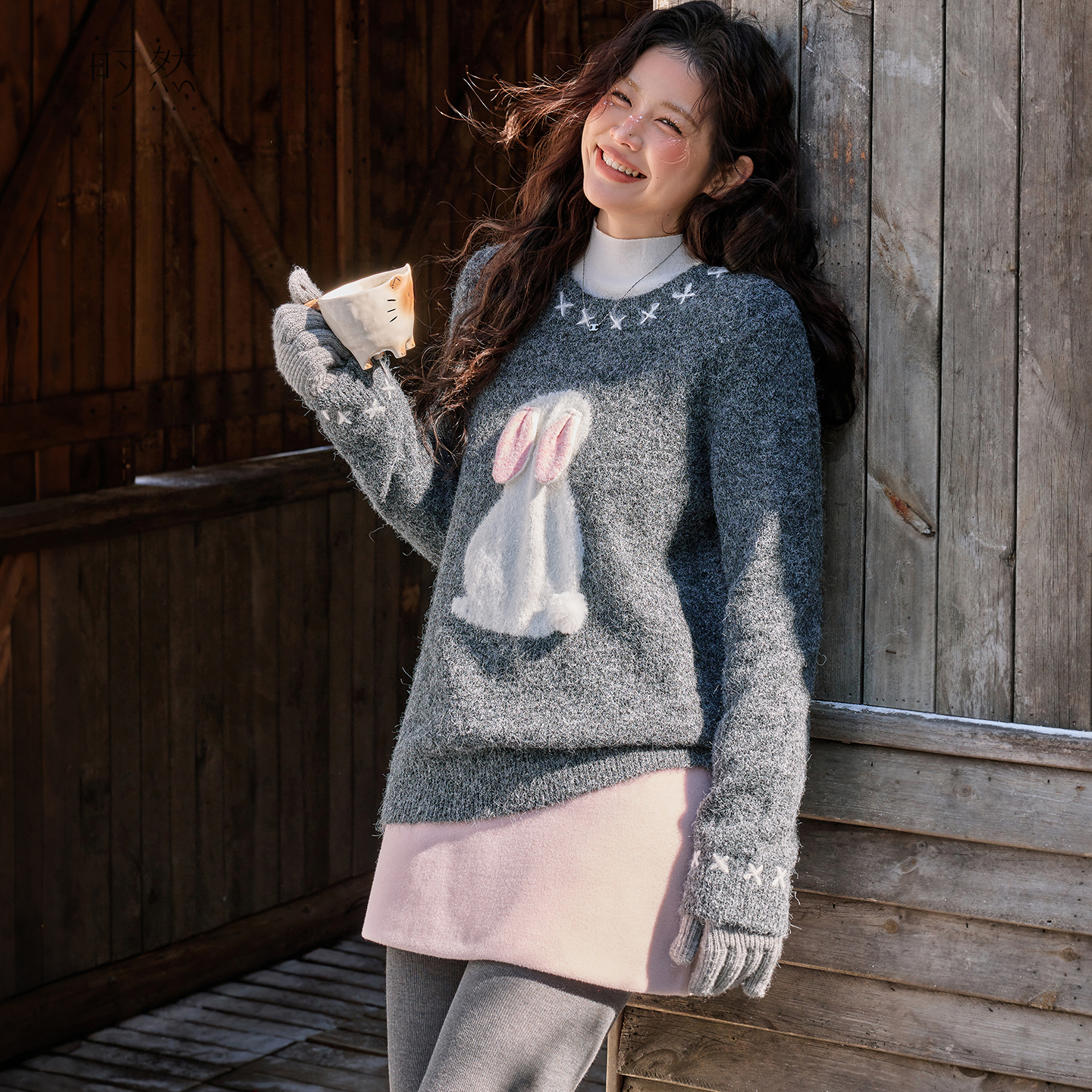 时然大码兔子保暖毛衣