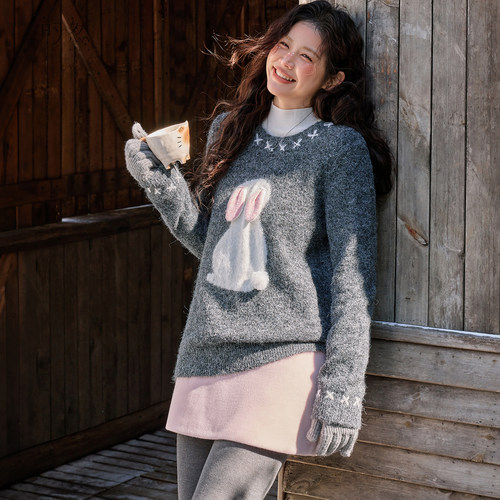 时然大码兔子保暖毛衣