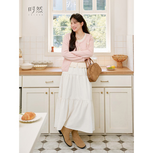 时然大码女装微胖MM2025年秋新款洋气甜美百搭遮肉假两件针织开衫