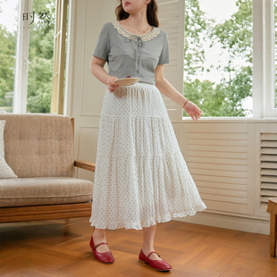 高腰百搭优雅洋气波点花边半身裙 微胖mm24年夏新款 时然大码 女装