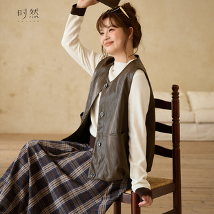 马甲25秋冬新款 复古无袖 微胖MM宽松显瘦叠穿坎肩背心 女装 时然大码
