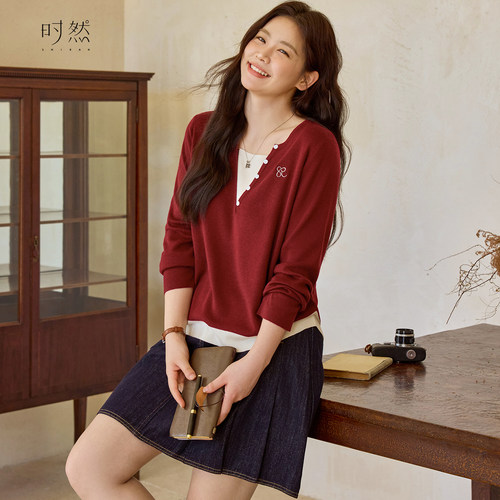 时然【绒间漫色】假两件针织衫
