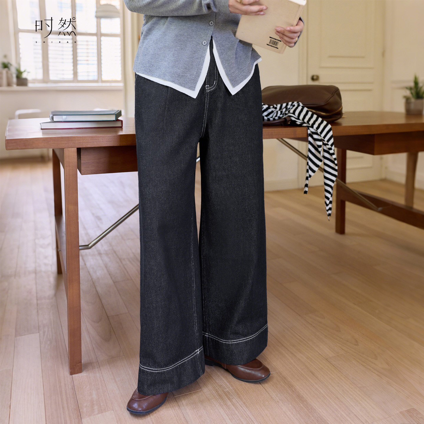 时然【旧时光蓝】直筒牛仔长裤