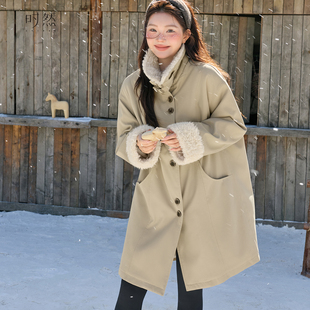 长款 时然大码 女装 卡其加厚棉服新款 厚外套 加绒直筒棉衣微胖mm冬季