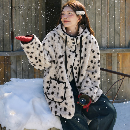 时然大码仿皮毛连帽外套