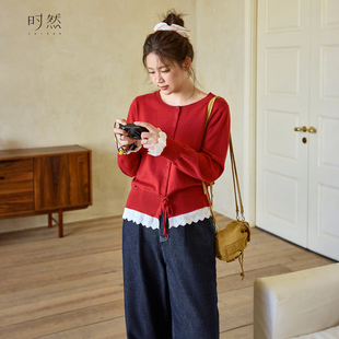 毛衣秋冬新款 时然大码 冬装 圣诞新年红色针织衫 微胖韩系上衣 女装