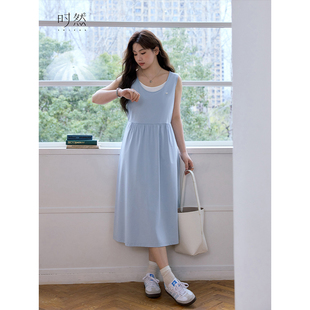 洋气百搭收腰显瘦圆领无袖 新款 背心连衣裙 微胖MM25年春季 时然大码