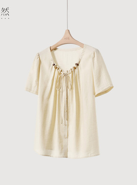 时然大码微胖26年夏季时尚显瘦百搭遮肉系带设计感通勤衬衫小衫