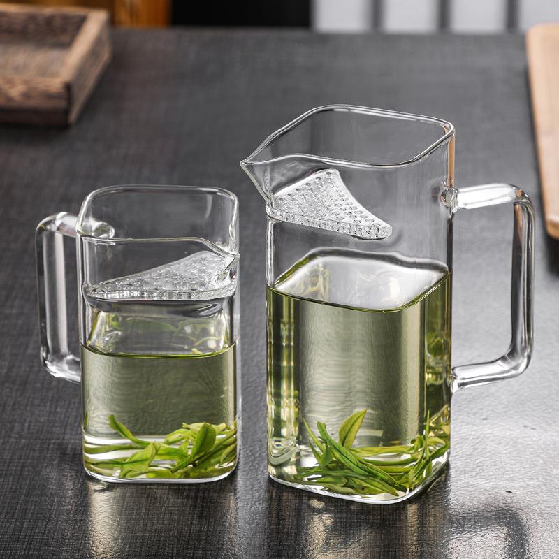 明信唐公道杯高硼硅玻璃分茶器杯漏一體簡約泡茶杯月牙公道杯方形