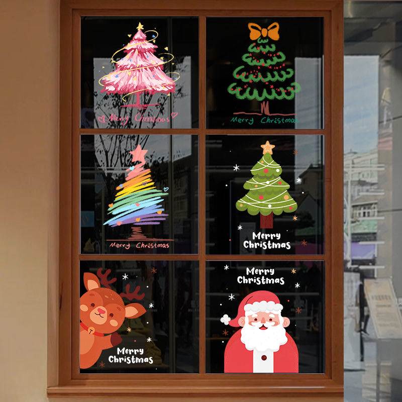 耶诞节装饰窗贴耶诞树贴画创意窗花商场店铺橱窗静电玻璃贴门贴纸图片