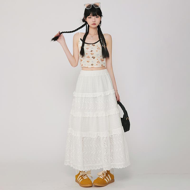 卡扎琳2025年早春法式高腰半身裙a字裙仙女裙百搭白色网纱蛋糕裙