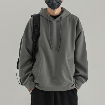 抗皱连帽卫衣男春秋休闲宽松美式潮牌灰色外套冬季加绒打底内搭衫