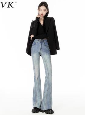 vfvk复古牛仔裤女港风直筒高腰2024年新款秋冬微喇叭裤子显瘦提臀