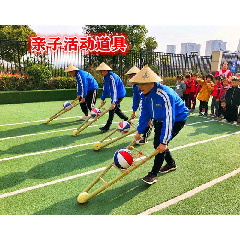 竹木推小车玩具手推车独轮车亲子活动道具小孩户外游戏推车玩教具