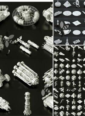 281个科幻造型零件模型合集C4D设计素材3D白模工程源文件下载C107