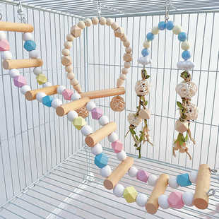 鹦鹉爬梯云梯吊桥木质耐啃咬藤球挂串荡秋千蜜袋鼯鸟笼站架配件