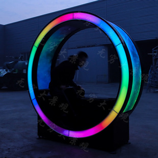 网红双人情侣亲子灯光互动装 置节日美陈引流DP发光感应手摇划船机