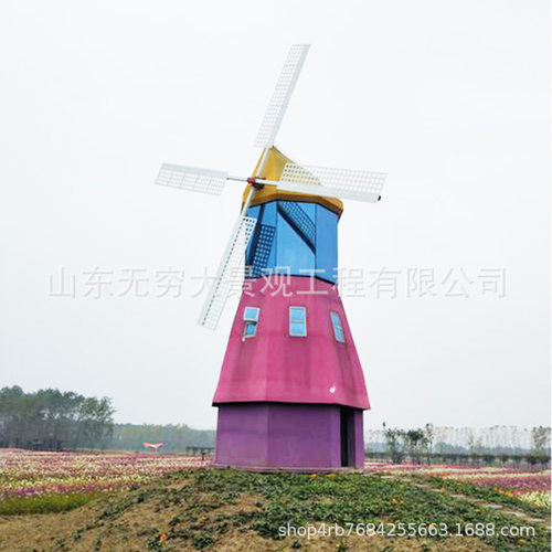 大型钢结构防腐木荷兰风车  婚纱摄影景区复古电动选装美陈装饰