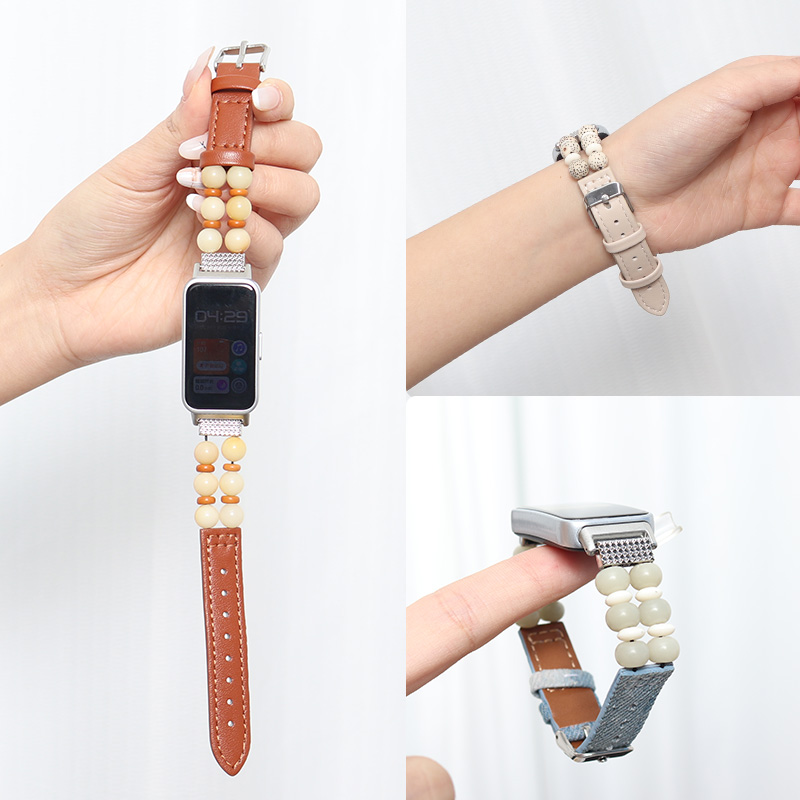 适用陶瓷版小米手环10/9/8 NFC菩提拼皮表带7/8/9pro新中式腕带男