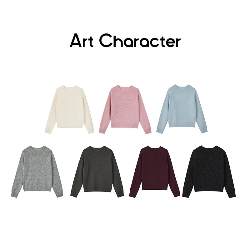 ART CHARACTER/艺符无缝一体100羊毛圆领长袖羊毛针织衫女毛衣