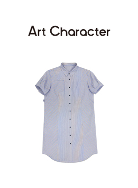 ART CHARACTER/艺符衬衫式连衣裙夏季条纹100%棉层次质感连衣裙